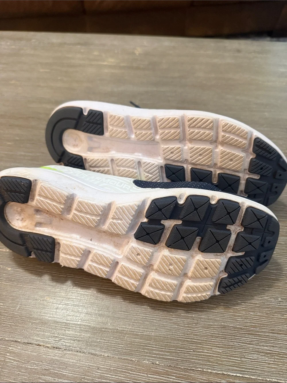 Under Armour Navy, White and Neon Green Kids Sneakers